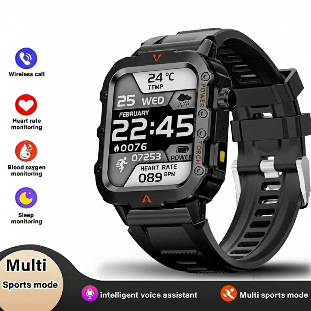 New Men'S Smart Watch LED Flashlight Outdoor Sports Smart Watch Wristwatch Health Monitoring Smart Watch